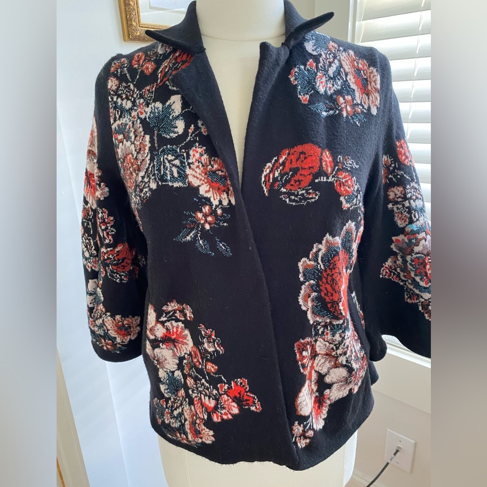 Moulinette Soeurs Red and Black Knit Sweater Jacket 3/4 sleeve w/pockets